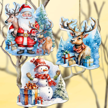 Christmas Is Here Decorative Wooden Ornaments Set of 3 by G. Debrekht - Christmas Decor - 8091028-S3-1