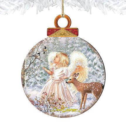Woodland Angel Deer Wooden Ornaments by Gelsinger - Nativity Holiday Decor - 8021122-1703-4