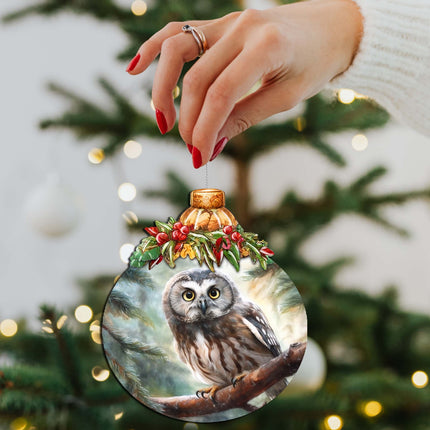 Alaskan Boreal Owl Wooden Ornaments by G.Debrekht - Wildlife Holiday Decor - 870022-3