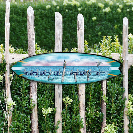 Seabirds Pelicans Surfboard Coastal Outdoor Decor Large Ornament by G. DeBrekht - Coastal Holiday Decor - 8490106MS-1