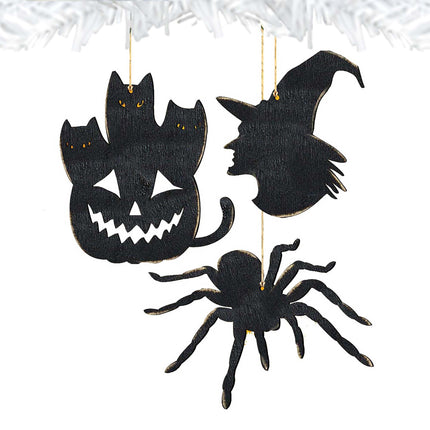 Halloween Wooden Ornaments-Pumpkin, Witch Hat, Spider-Set of 3 by G. DeBrekht - Thanksgiving Halloween Decor - 8100186S3-1