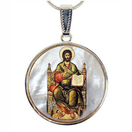 Jesus Silver Plated Mother of Pearl Necklace Jewelry - 43047-1