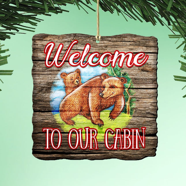 Bear Cabin Woodsy Wooden Ornaments by G. DeBrekht - Wildlife Holiday Decor - 8114080-0