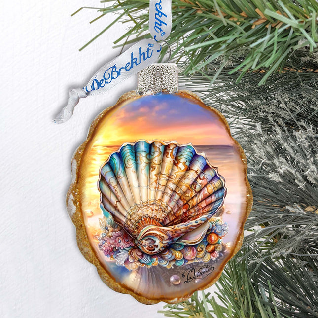 Glass Christmas Tree Decorations - Ocean Shell Keepsake Glass Ornaments by G. Debrekht - Coastal Holiday Decor - 777397-0