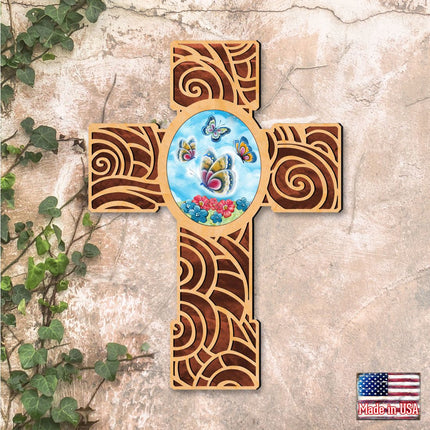 New Life Butterfly Modern Wooden Cross by Museum Icons - Inspirational Icon Decor - 88290-3