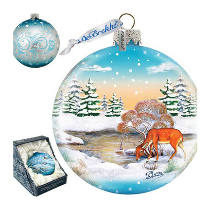 Winter Reindeer Ball Glass Ornament by G. DeBrekht - Wildlife Holiday Décor - 73416-1