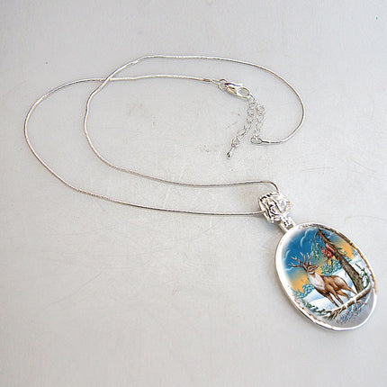 Regal Reindeer Silver Plated Mother of Pearl Jewelry Pendant Necklace - 44034-1