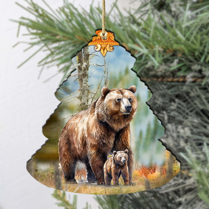 Grizzly Family Glade Tree Wooden Ornaments by G.Debrekht - Wildlife Holiday Decor - 870009-1