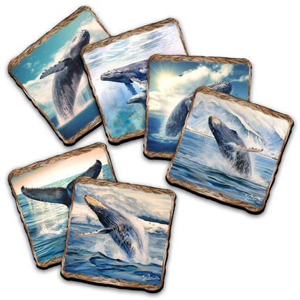 Humpback Whale Wooden Cork Placemat and Coasters Gift Set of 7 by Nature Wonders Nature Wildlife Decor  - 85403C-S7-2