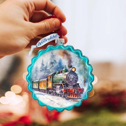 Christmas Train Wreath Glass Ornament by G. Debrekht - Christmas Decor - 759-051-2
