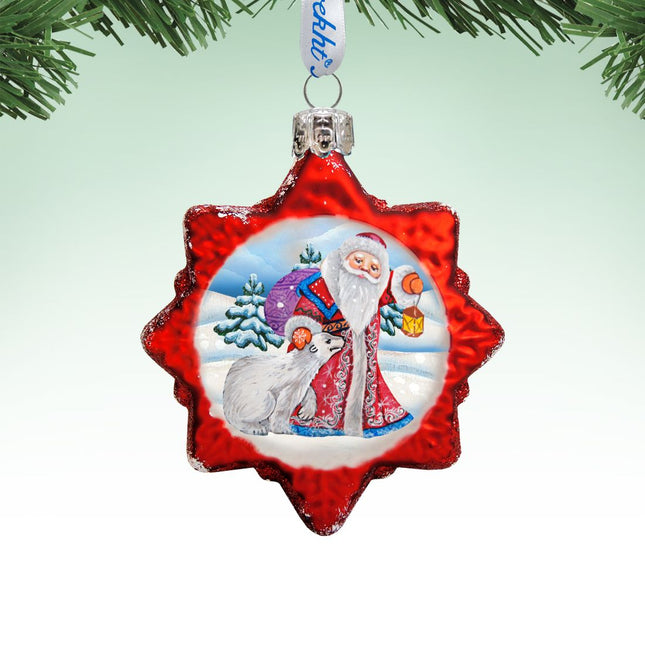 Santa With Polar Bear Mercury Glass Ornament by G. DeBrekht - Christmas Santa Snowman Decor - 773011-0