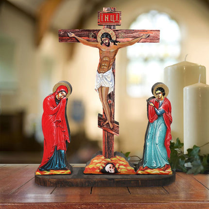 Golgotha Crucifixion Tableau with Wooden Cross - Inspirational Icon Decor - 88159-0