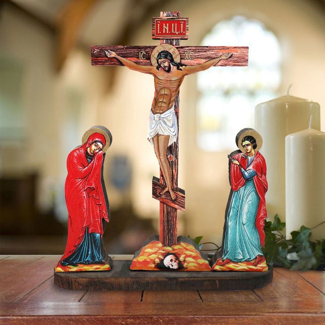 Golgotha Crucifixion Tableau with Wooden Cross - Inspirational Icon Decor - 88159-0
