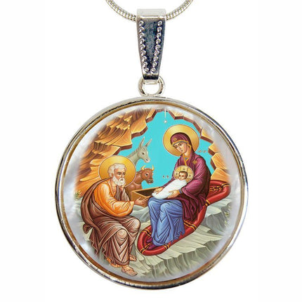 Orthodox Nativity Silver Plated Mother of Pearl Necklace Jewelry - 43052-1