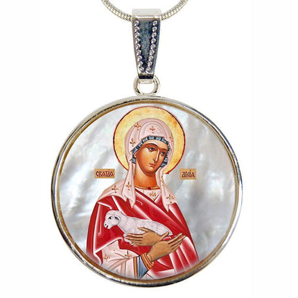 Icon of The Virgin Mary Silver Plated Mother of Pearl Necklace Jewelry - 43025-1