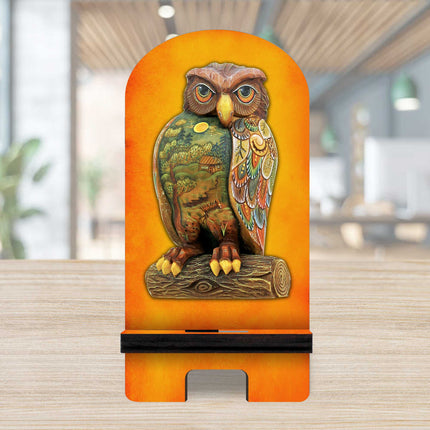 The Owl Cell Phone Stand Halloween Decor Wood Mobile Tablet Holder Charging Station Organizer - 892032-2