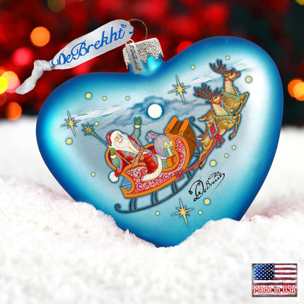 Santa on His Way Glass Ornament by G. DeBrekht - Christmas Santa Snowman Decor - 753-005-1