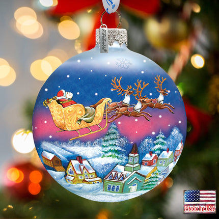 Santa on Sleigh Ball Glass Ornament by G. DeBrekht - Christmas Santa Snowman Décor - 73311-3