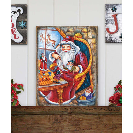 Christmas Workshop Santa Wooden Wall Art by G. DeBrekht - Christmas Santa Snowman Decor - 81215625B-3