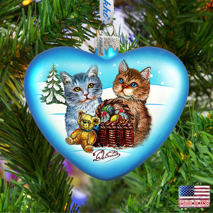 Kitty Cats Love Heart Glass Ornament by G. DeBrekht - Christmas Decor - 753-001-4