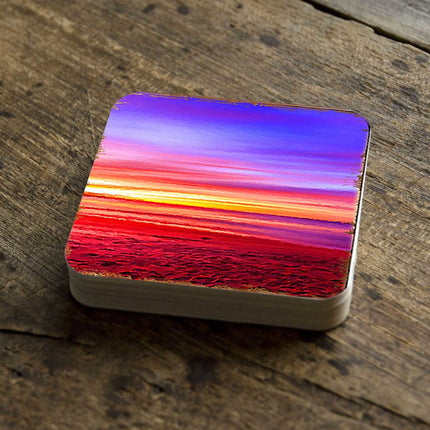 Sunset Coastal Wooden Cork Coasters Gift Set of 4 by Nature Wonders - Coastal Sea-Life Decor - 95360C-S4-2