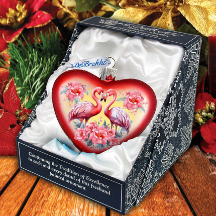 Flamingo Love Heart Glass Ornament by G. Debrekht Christmas Decor - 753-013-4
