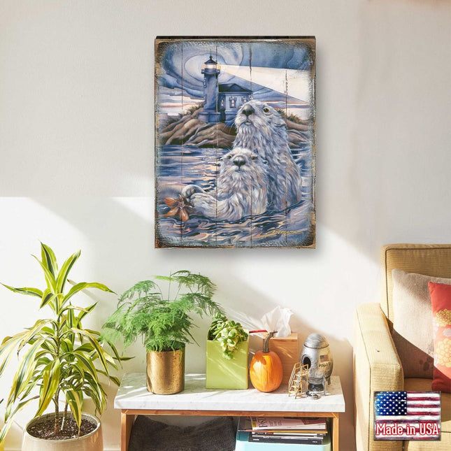 Starlight Otter Lighthouse Wooden Wall Art by J. Bergsma - Nature Wildlife Decor  - 8592572BP-JB-0