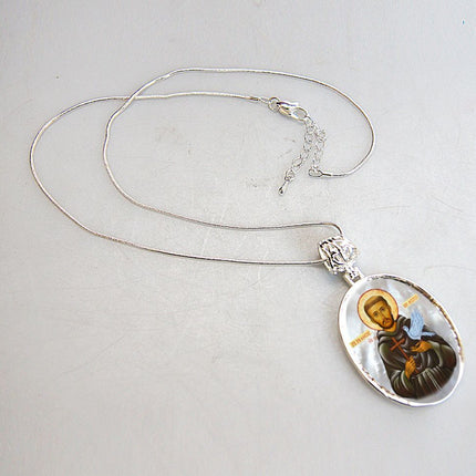 Our Lady of Perpetual Help Silver Plated Mother of Pearl Necklace Jewelry - 43024-3