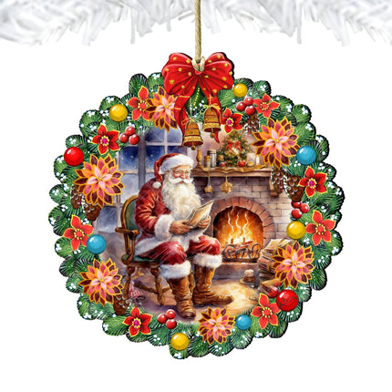 Santa at the Fireplace Wreath Wooden Ornaments by G. Debrekht Christmas Santa Snowman Decor - 8611089-2-3