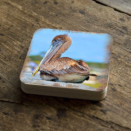 Pelican Coastal Wooden Cork Coasters Gift Set of 4 by Nature Wonders - Coastal Sea-Life Decor - 95325C-S4-2
