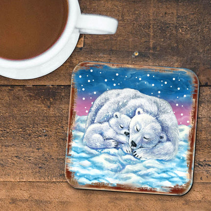 Polar Bears Wooden Cork Coasters Gift Set of 4 by Nature Wonders - Nature Wildlife Decor  - 95381C-S4-1