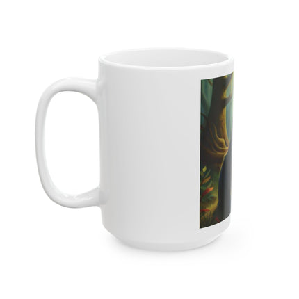Fairy and Cat Forest Ceramic Mug — Enchanted Woodland Tea Coffee Cup (11oz, 15oz)