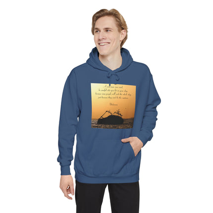 Sinking Ship Hoodie — "Be careful who you let on your ship" Quote Sunset Silhouette