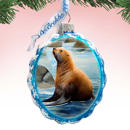 Coastal Decorations - Sea Lion Keepsake Glass Ornaments by G. Debrekht - Christmas Decor - 777391-4