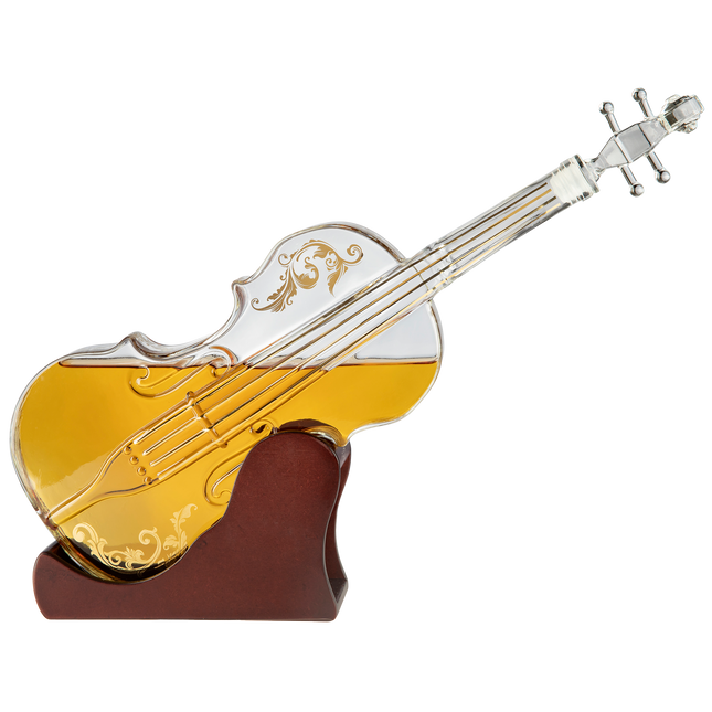 Glass Violin Decanter, Mahogany Base - The Wine Savant 1000 ML Glass Decanter For Whiskey, Scotch, Spirits, Wine Or Vodka For Music Lovers-0