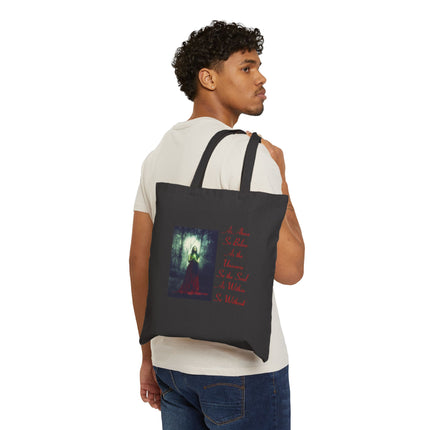 Canvas Tote Bag — Gothic Forest Art Tote with Red Script Quote