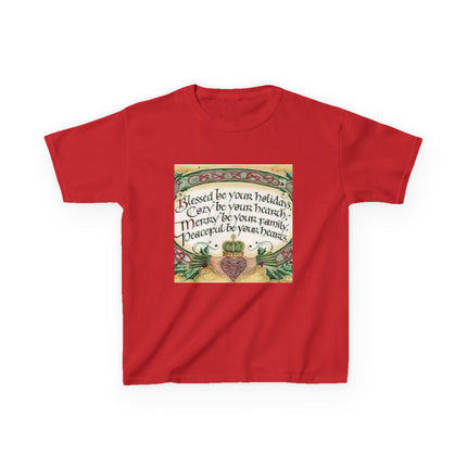 Blessed Holiday Kids Tee – Heart & Crown Celtic-Inspired Winter Shirt