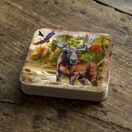 Moose Wooden Cork Coasters Gift Set of 4 by Nature Wonders - Nature Wildlife Decor  - 95216-2C-S4-3