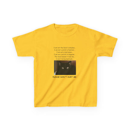 Kids Cotton Tee – “Please Don’t Hurt Me” Black Cat Design