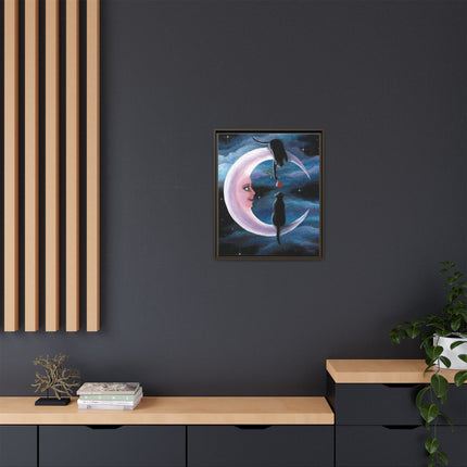 Framed Matte Canvas Moon Cats Wall Art — Whimsical Night Sky Print
