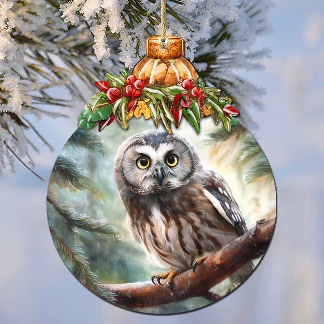 Alaskan Boreal Owl Wooden Ornaments by G.Debrekht - Wildlife Holiday Decor - 870022-0