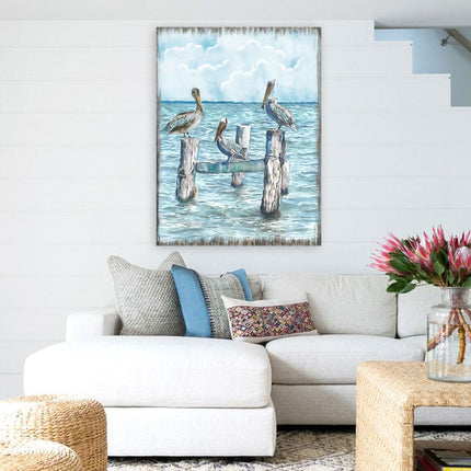 Waiting for a Catch Pelicans Wooden Coastal Wall Art by Nature Wonders - Coastal Sea-Life Decor - 95252-5B-2