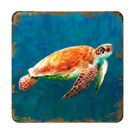 Sea Turtle Coastal Wooden Cork Coasters Gift Set of 4 by Nature Wonders - Coastal Sea-Life Decor - 95266C-S4-3