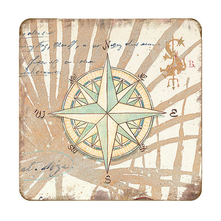 Compass Coastal Wooden Cork Coasters Gift Set of 4 by Nature Wonders - Coastal Sea-Life Decor - 8198620C-S4-3