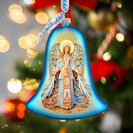Light-bearing Angel Bell Glass Ornament by G. Debrekht - Nativity Holiday Decor - 752-041-1