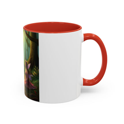 Enchanting Fairy & Cat Accent Mug – Fantasy Nature Design, 11oz