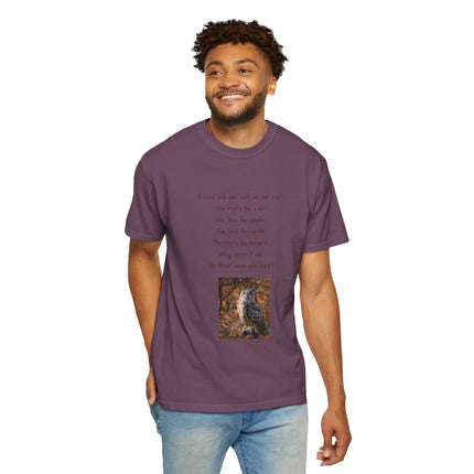 Poem & Owl Graphic T‑Shirt — 'A wise old owl...' Nature Poetry Tee