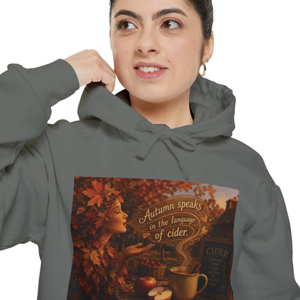 Autumn Leaves & Cider Hoodie — Cozy Fall Sweatshirt with 'Autumn Speaks' Still Life Design