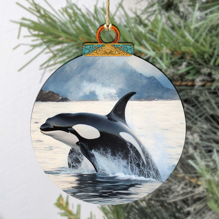 Alaskan Orcas Wooden Ornaments by G.Debrekht - Wildlife Holiday Decor - 870051-1
