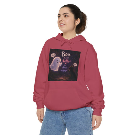 Cute Ghost 'Boo Is Just Hello' Halloween Hoodie